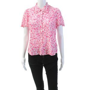 Cefinn Women's Collared Short Sleeves Button Down Floral Shirt Pink Size 4